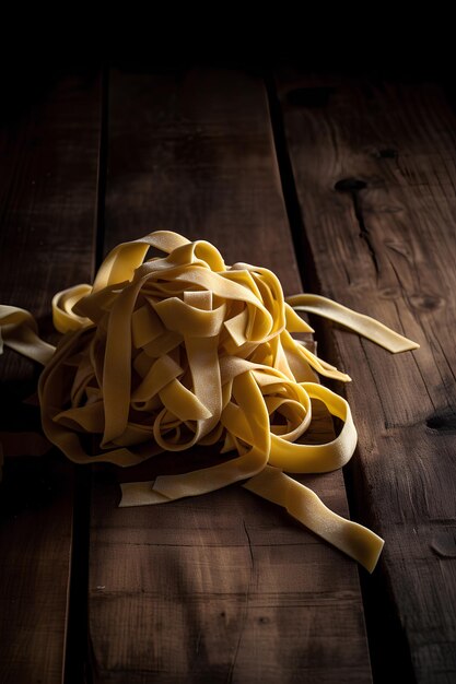 Photo raw tagliatelle pasta on wooden background