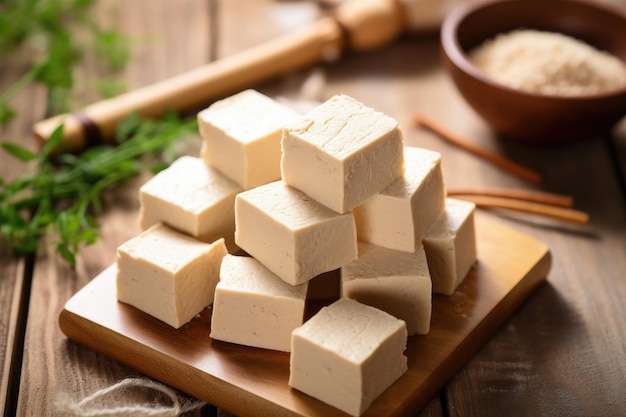 raw tofu in kitchen table professional advertising food photography