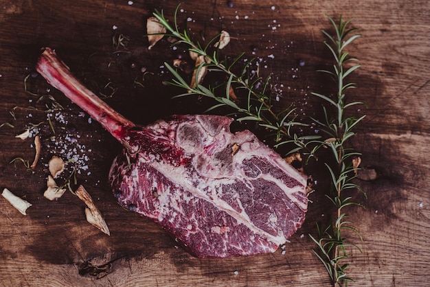 Raw Tomahawk steak