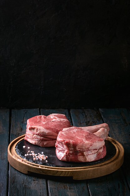 Raw tomahawk steak