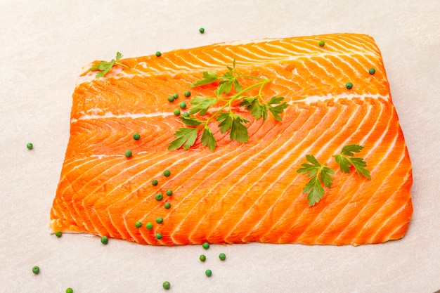 Raw trout fillet (salmon).