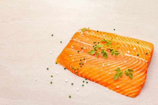 Raw trout fillet (salmon).