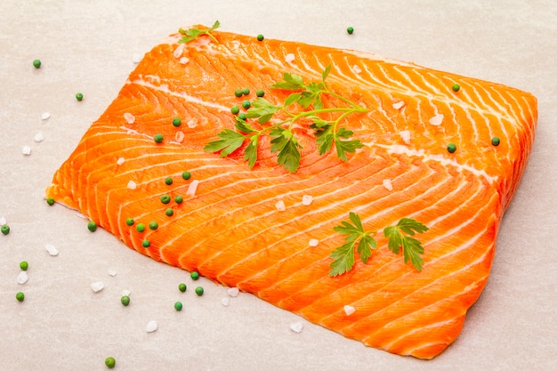 Raw trout fillet (salmon).