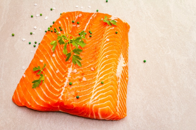 Raw trout fillet (salmon).