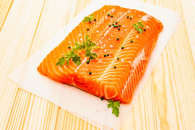 Raw trout fillet (salmon).