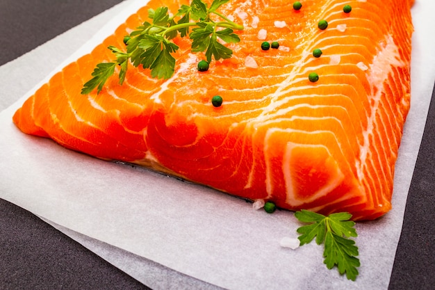 Raw trout fillet (salmon).