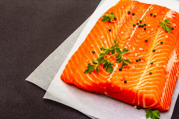 Raw trout fillet (salmon).