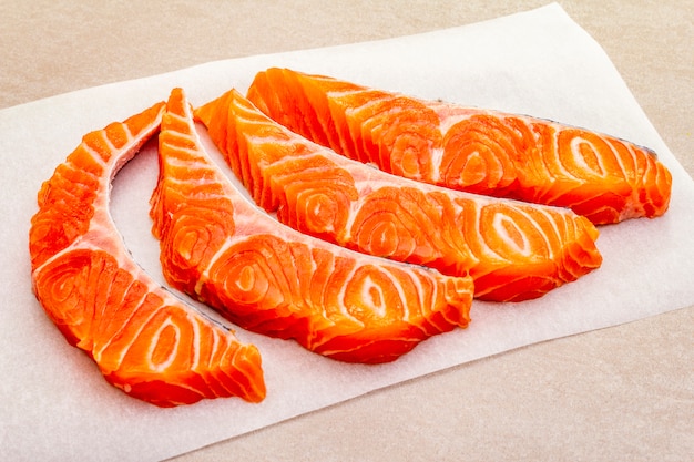 Raw trout fillet (salmon).