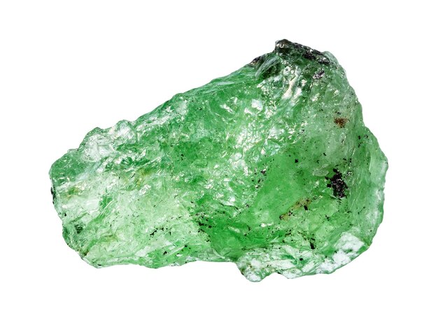 raw tsavorite garnet mineral isolated on white