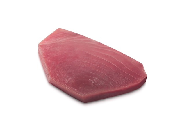 Raw tuna fillet on white background