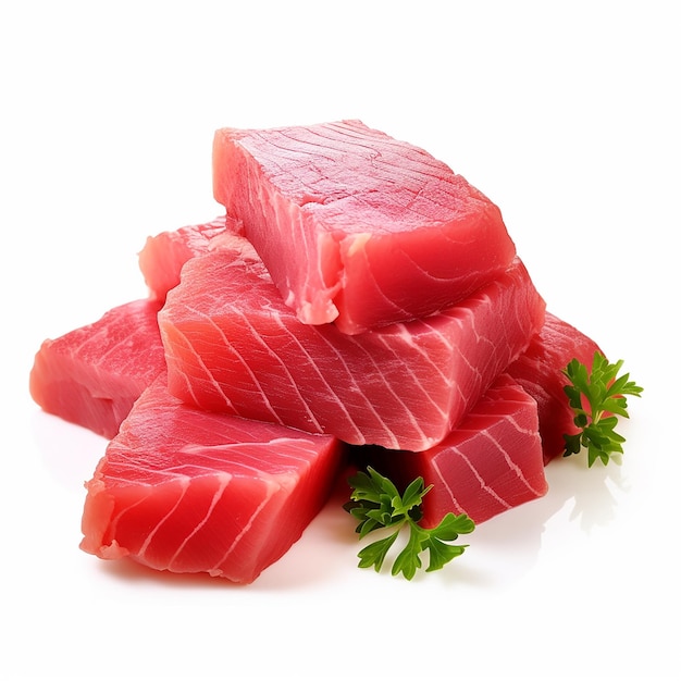 Raw Tuna Meat on White Background