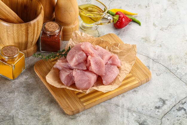 Raw turkey breat fillet cubes for cooking