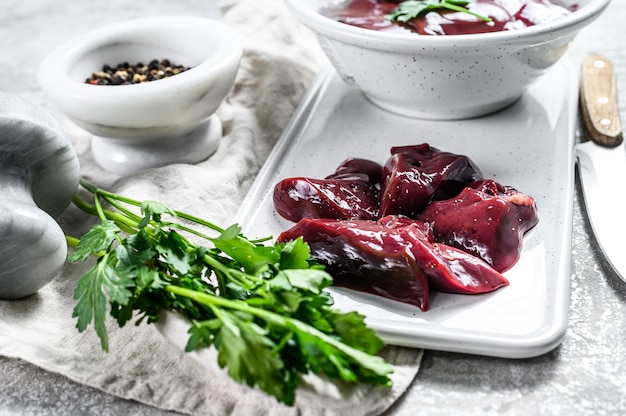 Raw turkey liver in a bowl