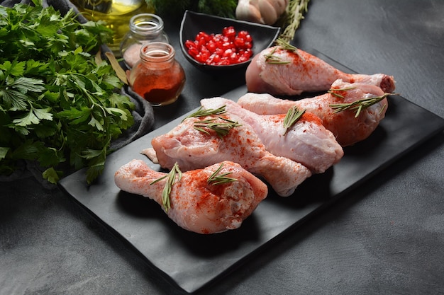 Raw uncooked chicken legs for barbecue grill