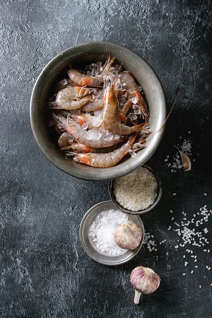 Raw uncooked prawns shrimps