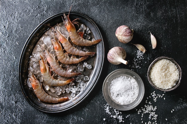 Raw uncooked prawns shrimps