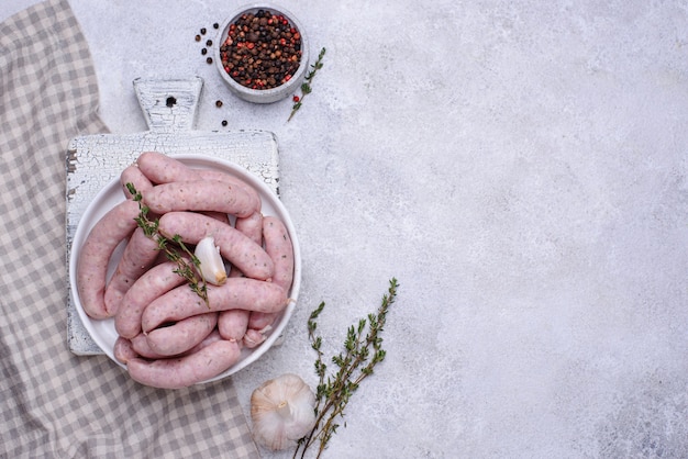 Raw uncooked sausages for grilled