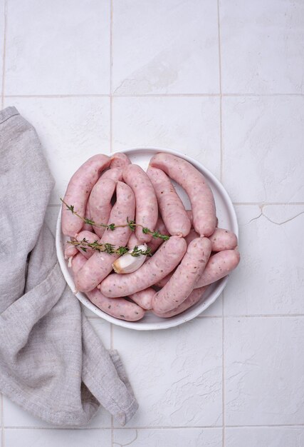 Raw uncooked sausages for grilled