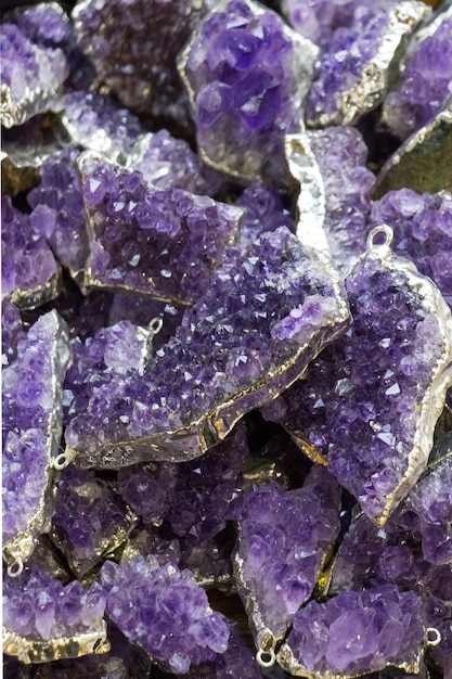 Raw violet amethyst rock with crystal ametist esoteric