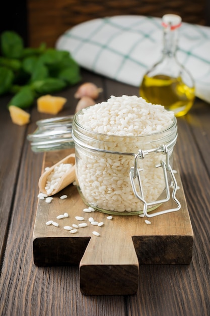 Raw White rice variety Arborio for Italian risotto dishes