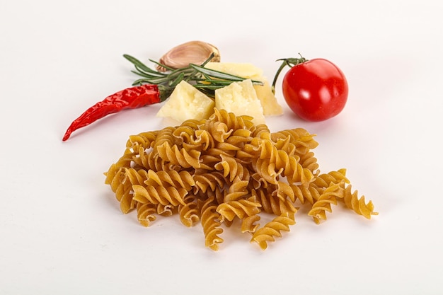 Raw whole grain pasta fusilli