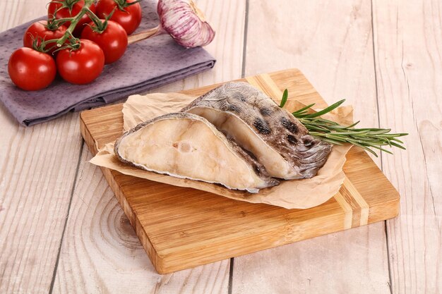 Raw wolffish steak for cooking