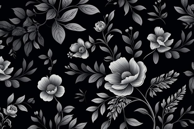 Photo rawpixel's remix captivating 32 black botanical pattern background