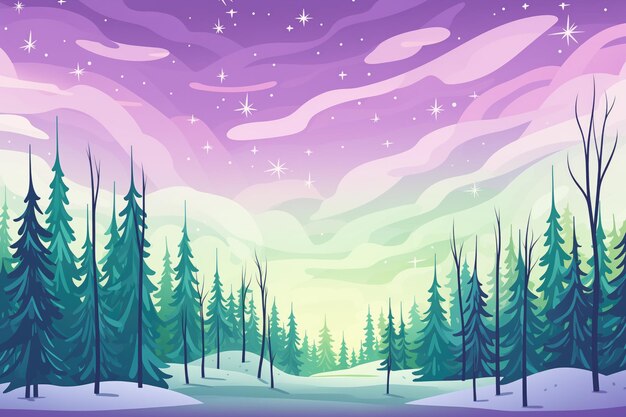 Rayed aurora in hues of purple and green over a snowy landscape