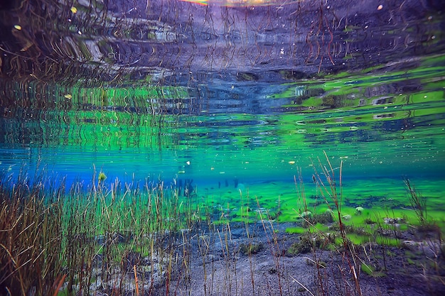 Rays of light underwater fresh lake, abstract background nature\
landscape sun water