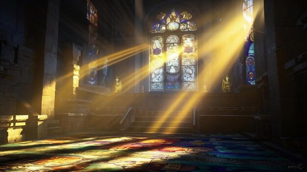 Rays of the sun light in the temple window