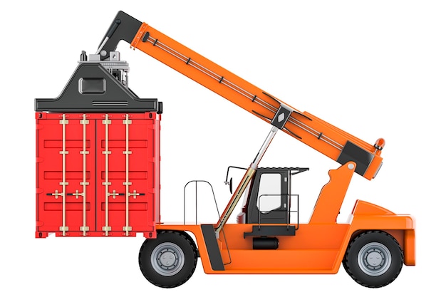 Foto reach stacker con rendering 3d del container di carico