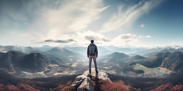 Premium AI Image  Reaching New Heights A Man on a Breathtaking 