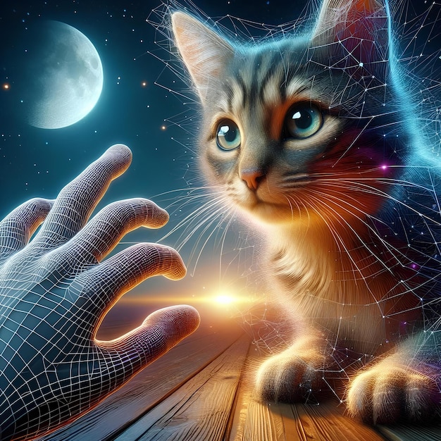 reaching out to touch a cat in 3d