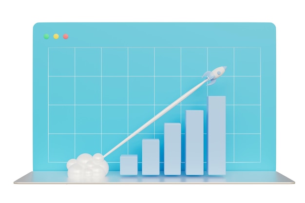 反応的な急速な成長ビジネスの財務管理計画と成長戦略の概念ロケットの成長チャート web バナー高速成長チャート棒グラフと 3 d レンダリングの成長