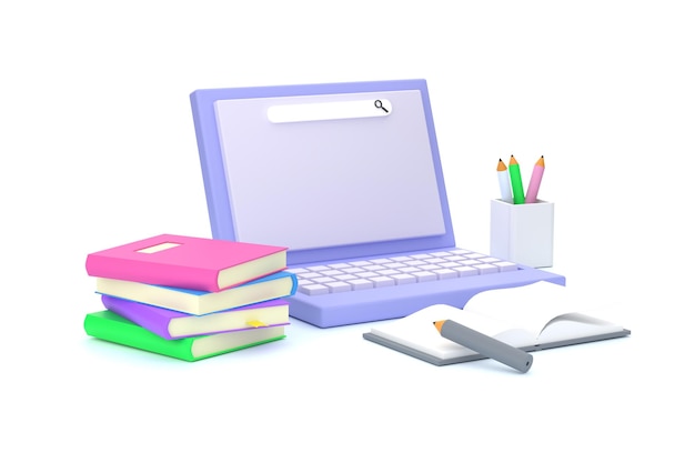 Readiness to study laptop for educational information white background