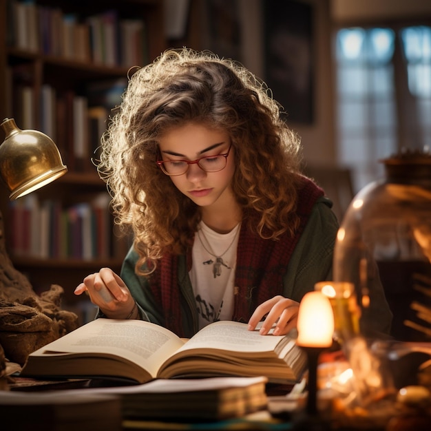 Reading book girl