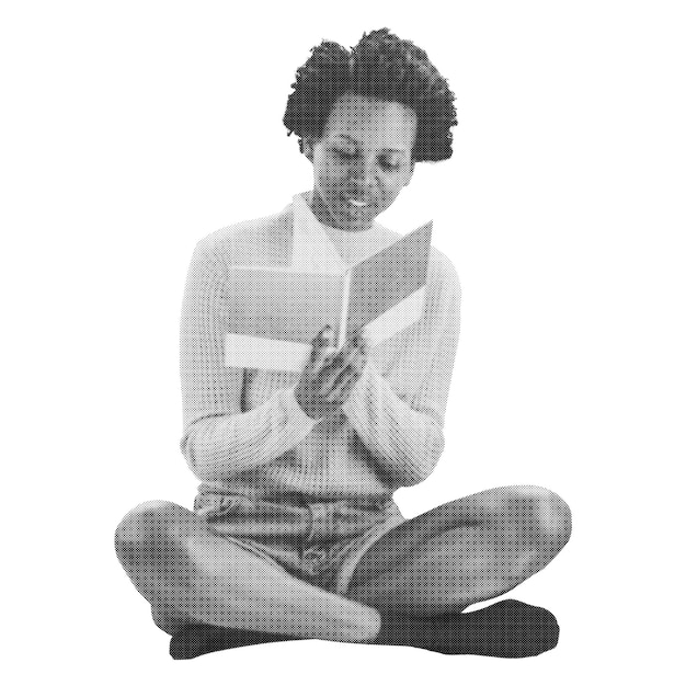 reading book png sticker education black and white transparent background