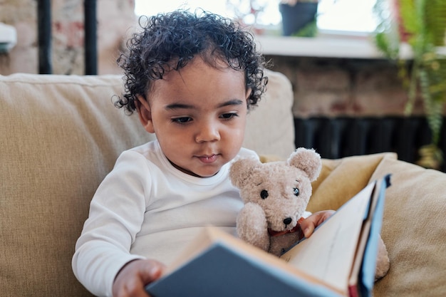 Photo reading book to toy bear