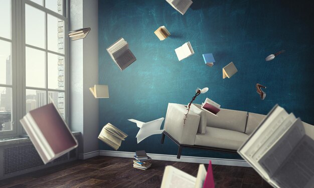 Reading and books concept. Mixed media