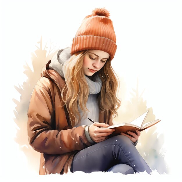 Читающая девушка зимнее время иллюстрации