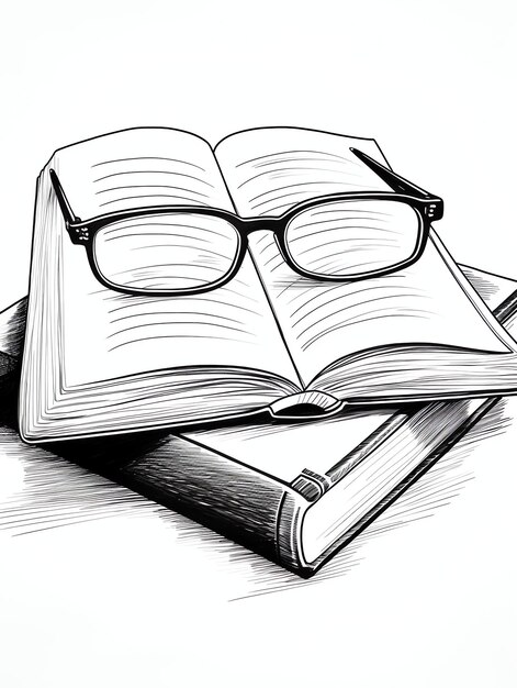 読書メガネとホットココアのカップ 黒と白の書籍のカラーページ
