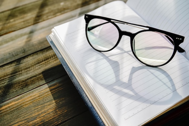 Reading glasses put on open book