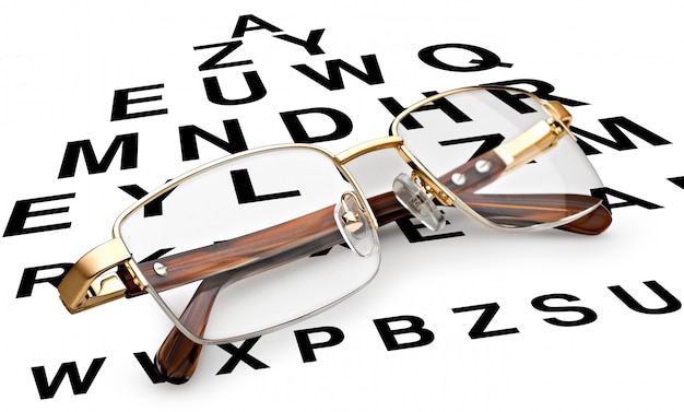 Reading glasses with eye chart