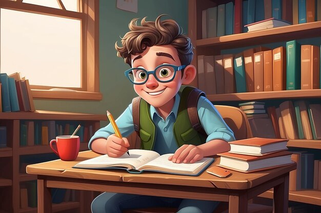 Reading student Funny cartoon and character