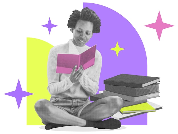 reading woman png sticker education transparent background