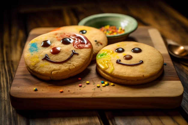 Ready cookies with emoticons on the table