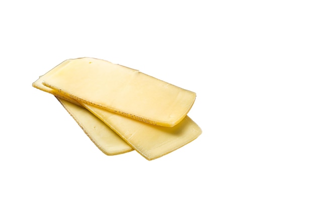 Photo ready for cooking raclette swiss cheese slices with boiled potato and ham wooden background top view