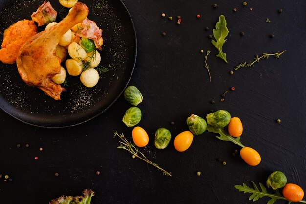 Готовая концепция завтрака блюдо из куриных ножек. вкусная и питательная еда. кулинарное искусство.