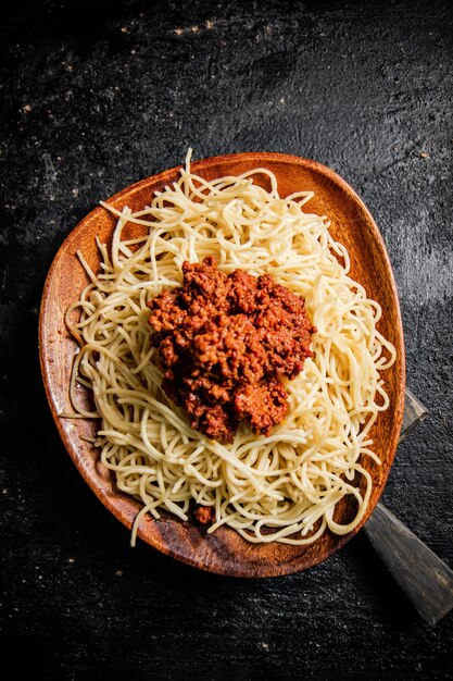 Ready made spaghetti bolognese on the table