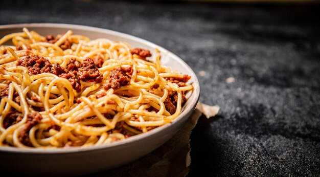 Ready made spaghetti bolognese on the table